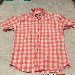 Old Navy Men's Pink and White Plaid Shirt